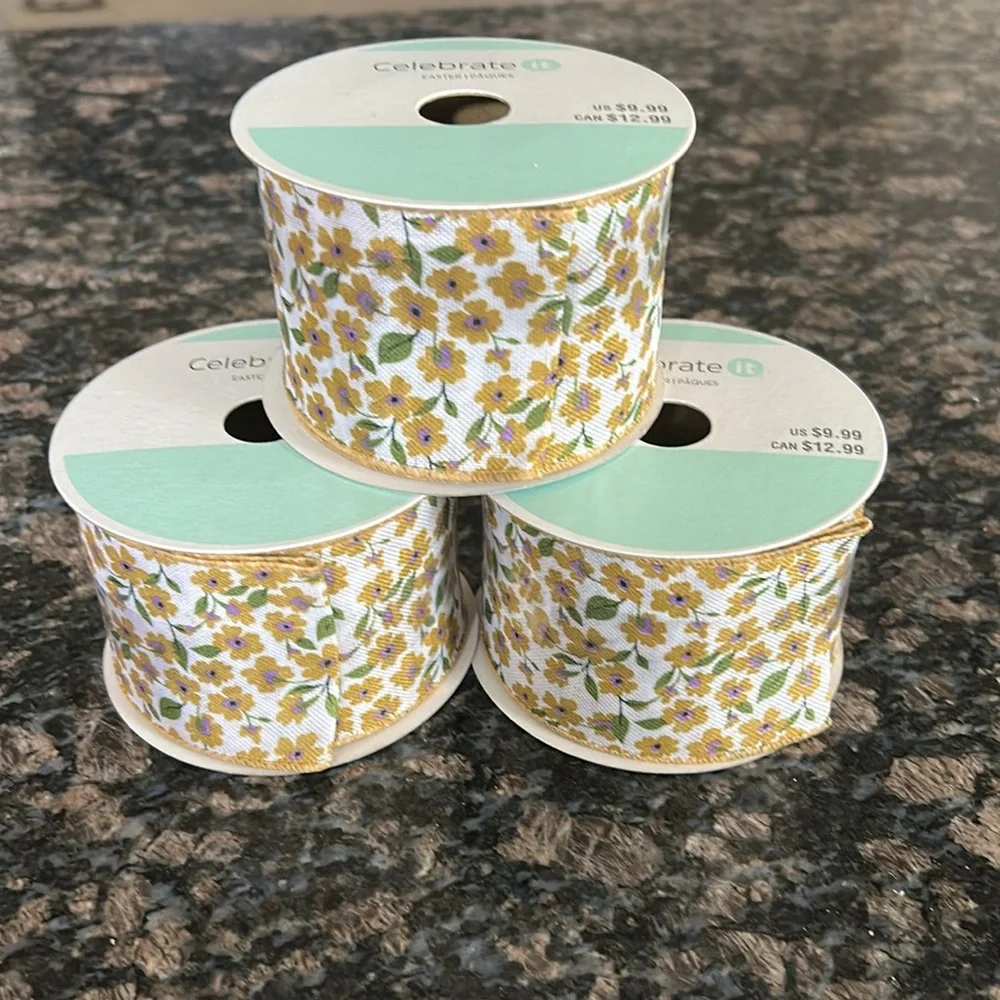 CELEBRATE IT FLORAL WIRED RIBBON SET OF 3 NWT